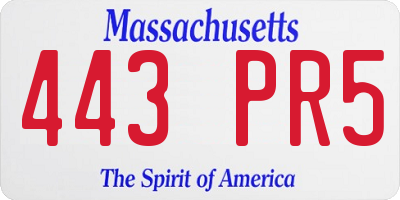 MA license plate 443PR5