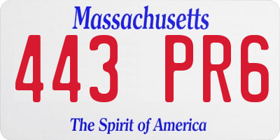 MA license plate 443PR6