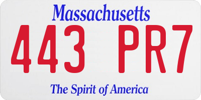 MA license plate 443PR7