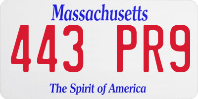 MA license plate 443PR9