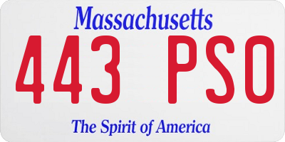 MA license plate 443PS0