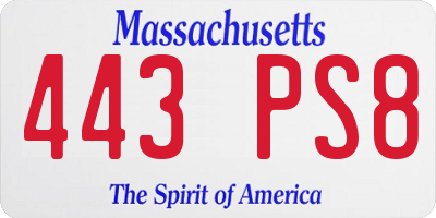 MA license plate 443PS8