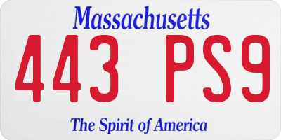MA license plate 443PS9