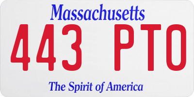 MA license plate 443PT0