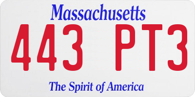 MA license plate 443PT3