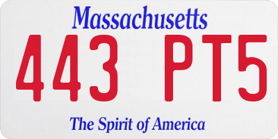 MA license plate 443PT5