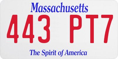 MA license plate 443PT7