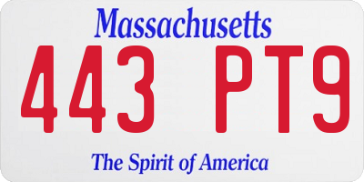 MA license plate 443PT9