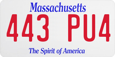 MA license plate 443PU4