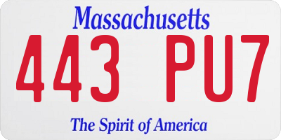 MA license plate 443PU7