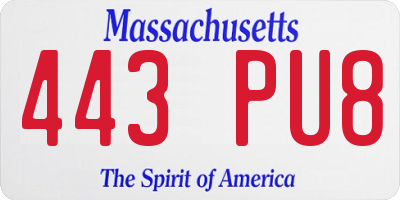 MA license plate 443PU8