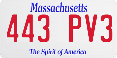 MA license plate 443PV3