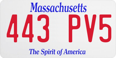 MA license plate 443PV5