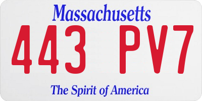 MA license plate 443PV7