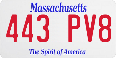 MA license plate 443PV8