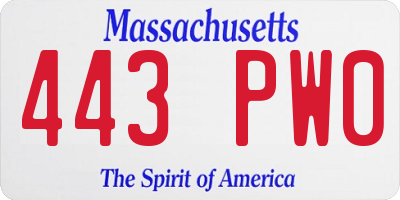 MA license plate 443PW0