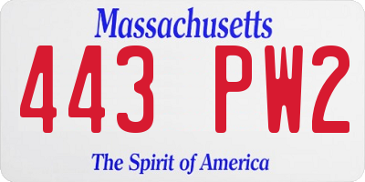 MA license plate 443PW2