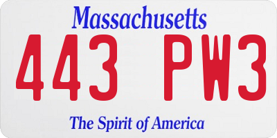 MA license plate 443PW3