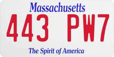 MA license plate 443PW7