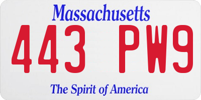 MA license plate 443PW9