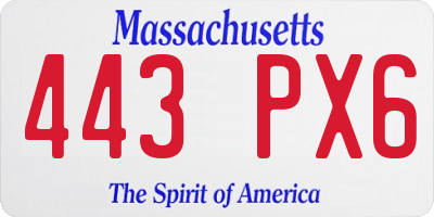 MA license plate 443PX6