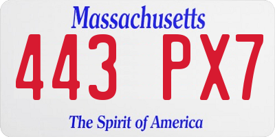 MA license plate 443PX7
