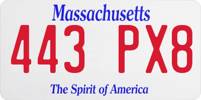 MA license plate 443PX8