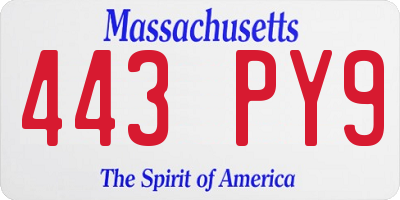 MA license plate 443PY9
