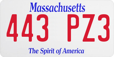 MA license plate 443PZ3