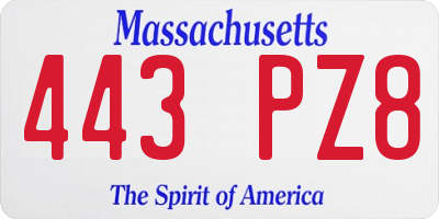 MA license plate 443PZ8