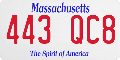 MA license plate 443QC8