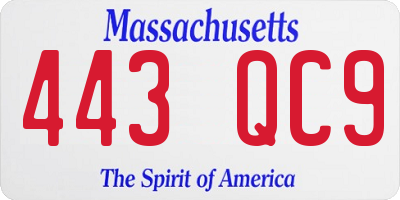 MA license plate 443QC9