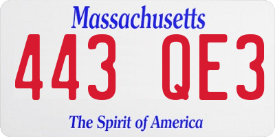 MA license plate 443QE3