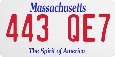 MA license plate 443QE7