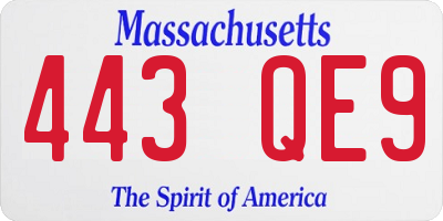 MA license plate 443QE9