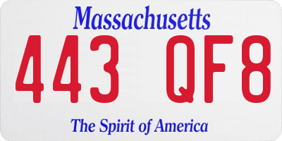 MA license plate 443QF8