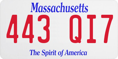 MA license plate 443QI7