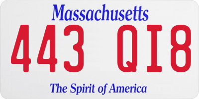 MA license plate 443QI8