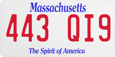 MA license plate 443QI9
