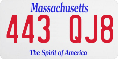 MA license plate 443QJ8