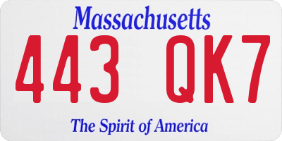 MA license plate 443QK7