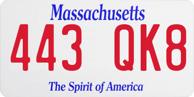 MA license plate 443QK8