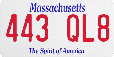 MA license plate 443QL8