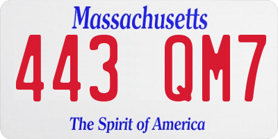 MA license plate 443QM7