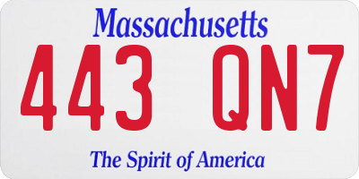 MA license plate 443QN7