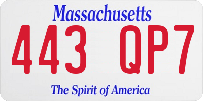 MA license plate 443QP7