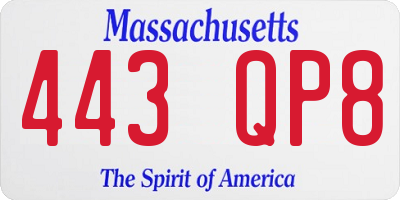 MA license plate 443QP8