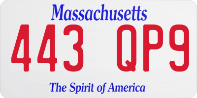 MA license plate 443QP9
