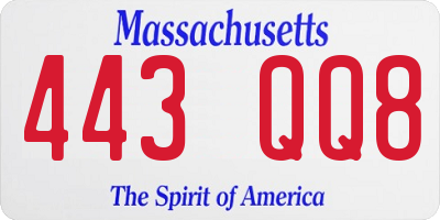 MA license plate 443QQ8