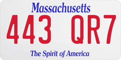 MA license plate 443QR7